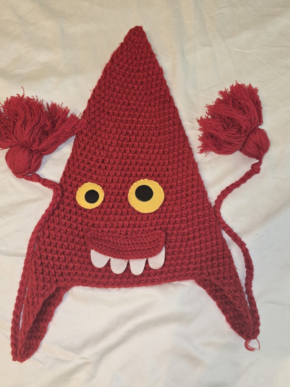 Claire's Bright Red Crochet Pom-Pom Hat